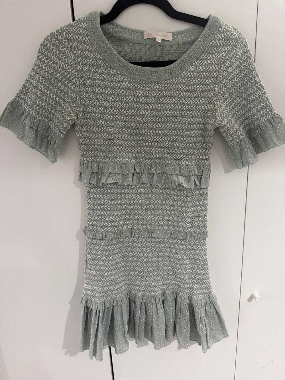 LoveShackFancy Sage Green Ruffle Knit Dress